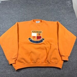 Vintage Guess Sweatshirt Men's XXL Georges Marciano Orange Made in USA Crest 90s
